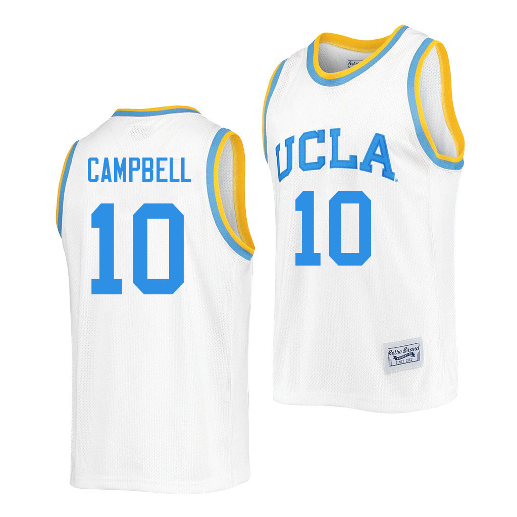 Men #10 Tyger Campbell UCLA Bruins College Jerseys Sale-Retro White - Click Image to Close